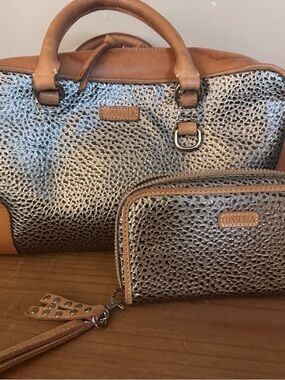 Consuela Metallic Bronze Wynn Satchel in Wesley Print, and matching lg wallet